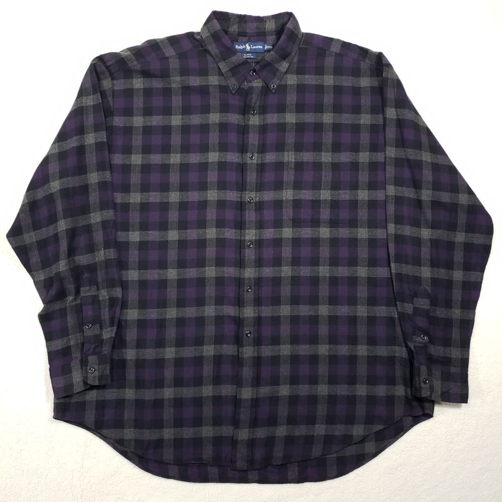 Polo‎ Ralph Lauren Blake Button Down Shirt Mens XXL Purple Plaid Flannel Vintage